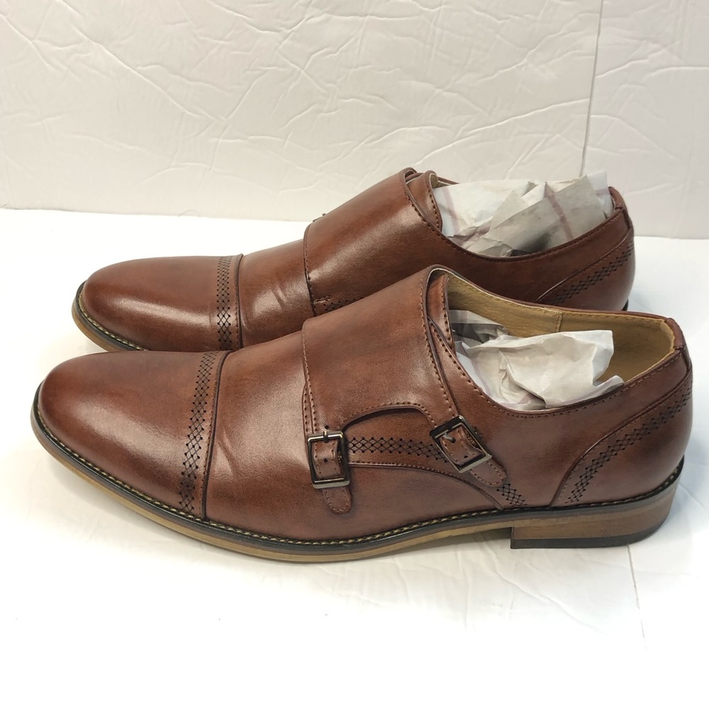 UV Signature Shoes Mens Size 10.5 Monk Strap Brown Leather Dress Shoes - Picture 2 of 12